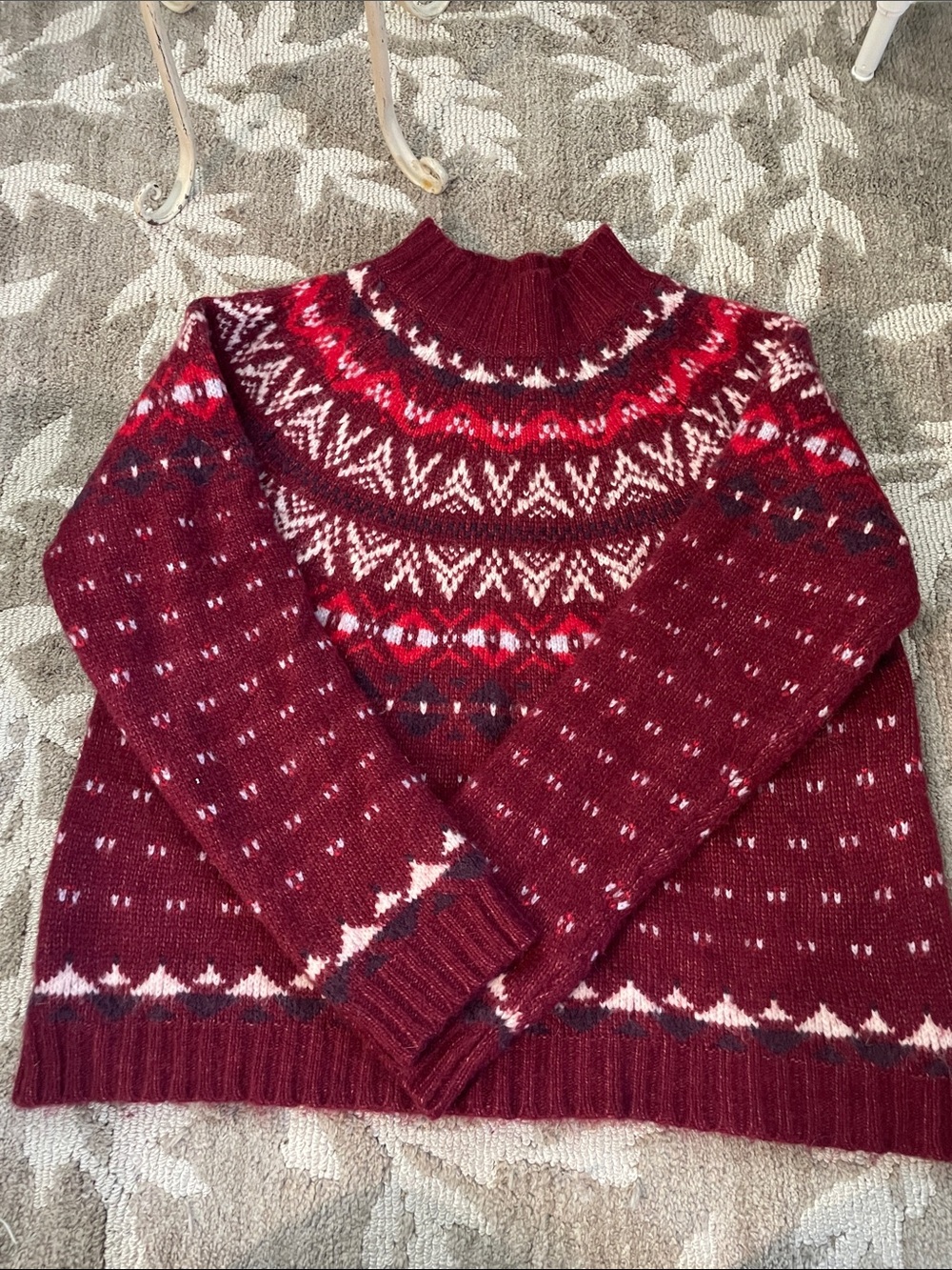 American Eagle Outfitters Burgundy Fair Isle Turtleneck Sweater